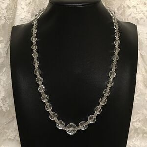 Vintage Crystal Bead Necklace Chain Strand Round Faceted Beads Art Deco